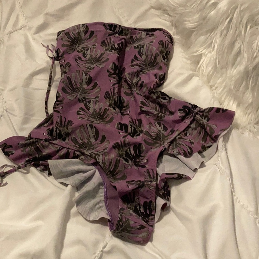 One piece swimsuit with drawstring back